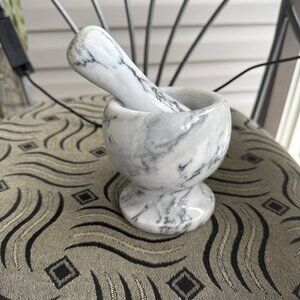 Vintage Marble Mortar And Pestle White With Black Veins Heavy Duty